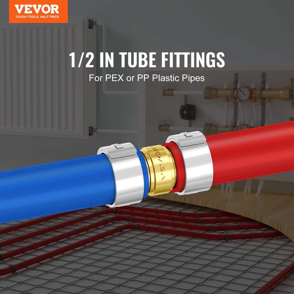 VEVOR Pipe Fittings, 1/2 in. 50 PCS Brass Pipe Fittings, Clamp-style Straight-Through Pipe Connector Brass Air Fittings (2)
