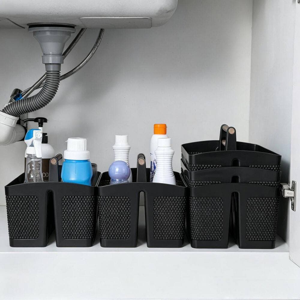 Esepony Plastic Shower Caddy with Portable and Handle for Bathroom, College, Dorm Room and Everyday Essentials in Black (1-Pack) (3)