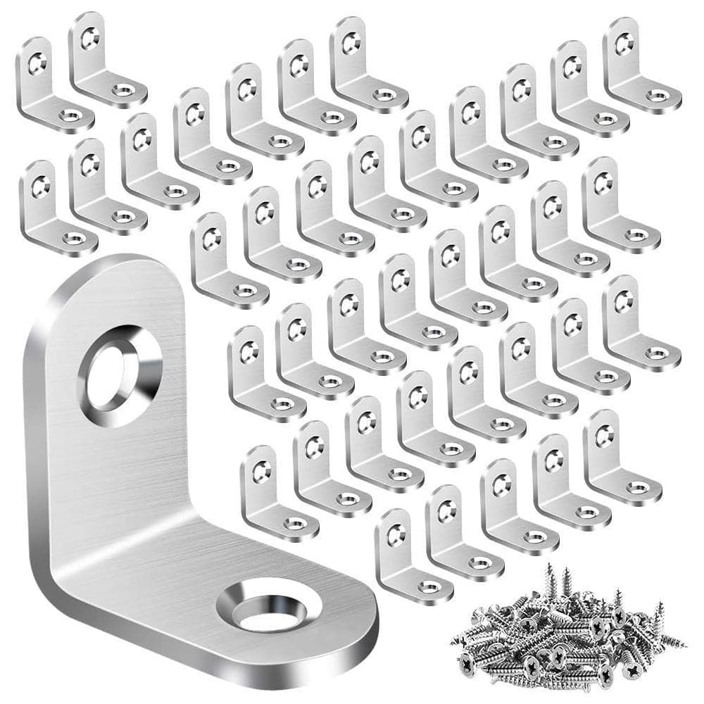 KIWDZFU 0.79 x 0.79 Inch Stainless Steel L Bracket Corner Brace for Shelves and Wood Furniture with 80 Screws 40PCS Pack (1)