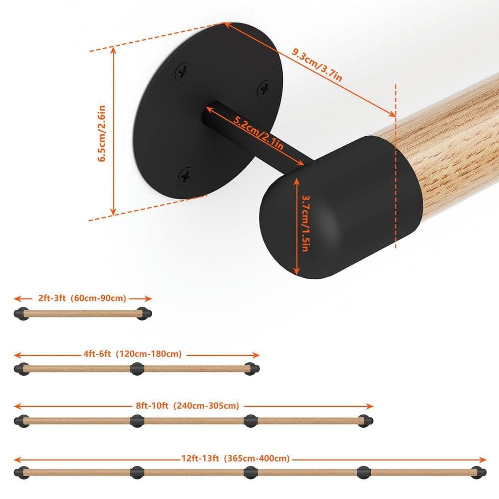 Unbranded 2 ft. Brown Pine Wood Handrail Indoor Stair Wall Mount Support Non-Slip Safety Rail for Elderly Children Disabled (2)