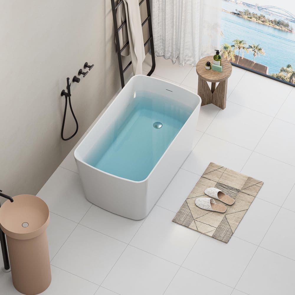 Fieeay 49 in. x 28 in. Soaking Tub Acrylic Freestanding Soaking Bathtub Square-Shape Japanese Glossy White (3)