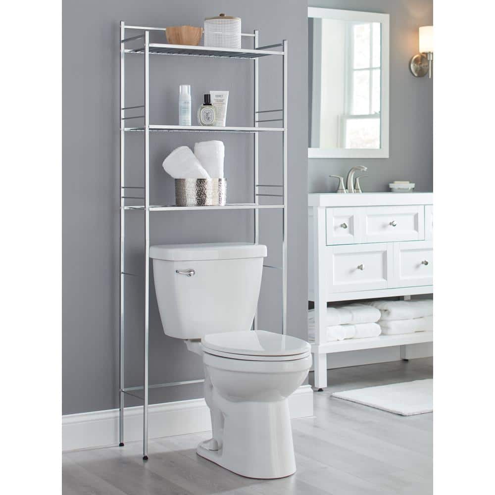 Glacier Bay Slat Style 24 in. W x 9.5 in. D x 64.5 in. H Satin Nickel Over-the-Toilet Storage (3)