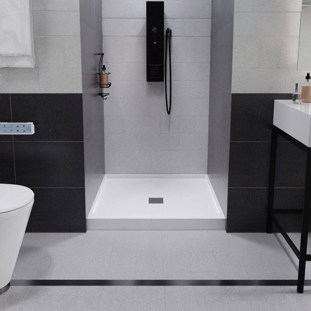 ANZZI SBHDX Series 36 in. L x 36 in. W Alcove Shower Pan Base with Center Drain in Glossy White Marine Acrylic Material (3)