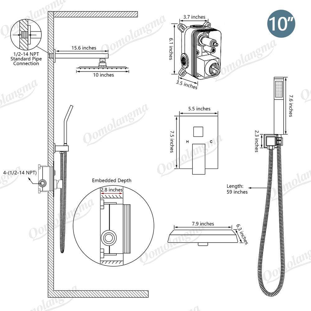 AKLFGN Single Handle 3-Spray Shower Faucet Square 2.2 GPM with High Pressure with Storage Rack Brushed Nickel (4)