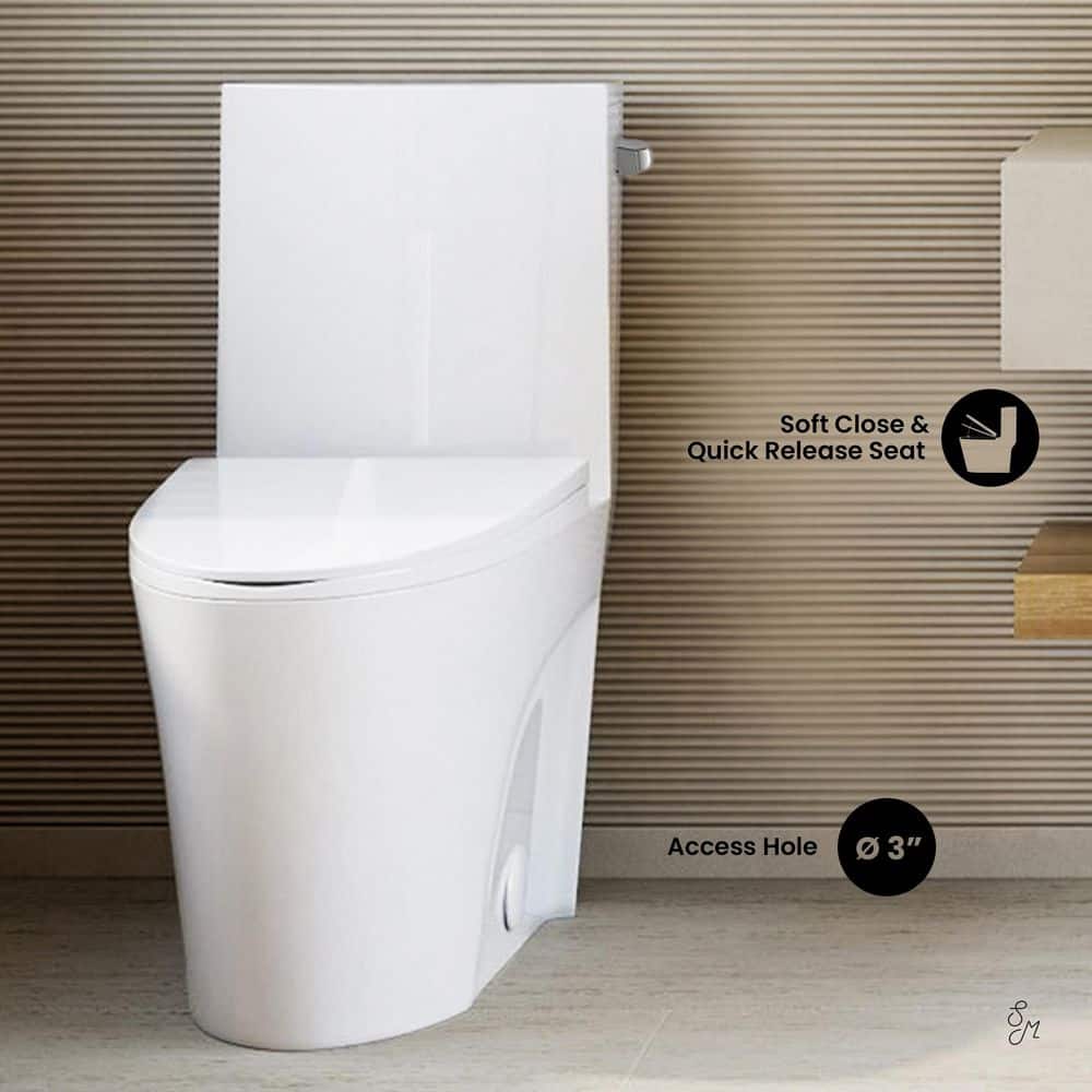 Swiss Madison St. Tropez 1-Piece 14 in. Rough-In 1.28 GPF Right-Hand Vortex Flush Elongated Toilet in Glossy White (3)