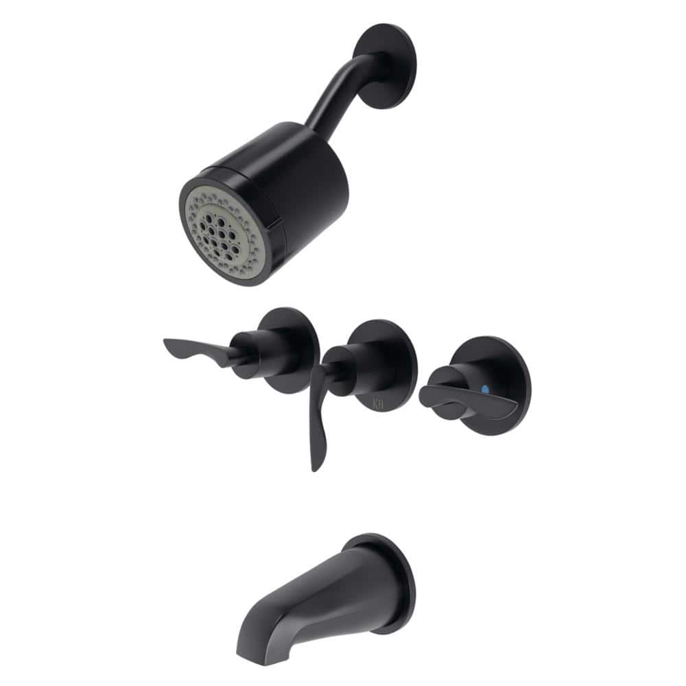 Kingston Brass Serena Triple Handle 2-Spray Tub and Shower Faucet 2 GPM with Corrosion Resistant in Matte Black (1)