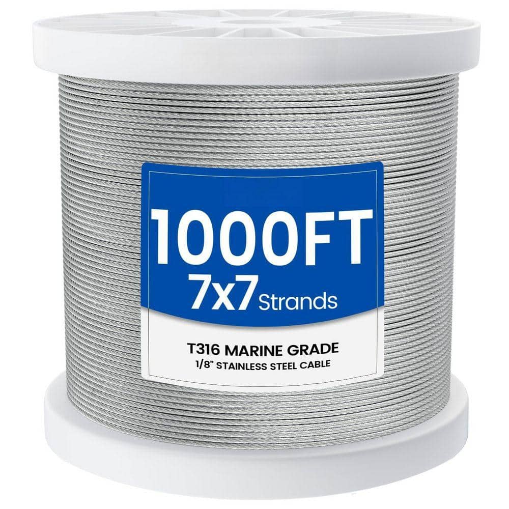 KIWDZFU Stainless Steel Cable Railing Wire Rope T316 7 x 7 Strand 1800 lb. Breaking Strength for Indoor Outdoor Coastal 1000 ft. (1)