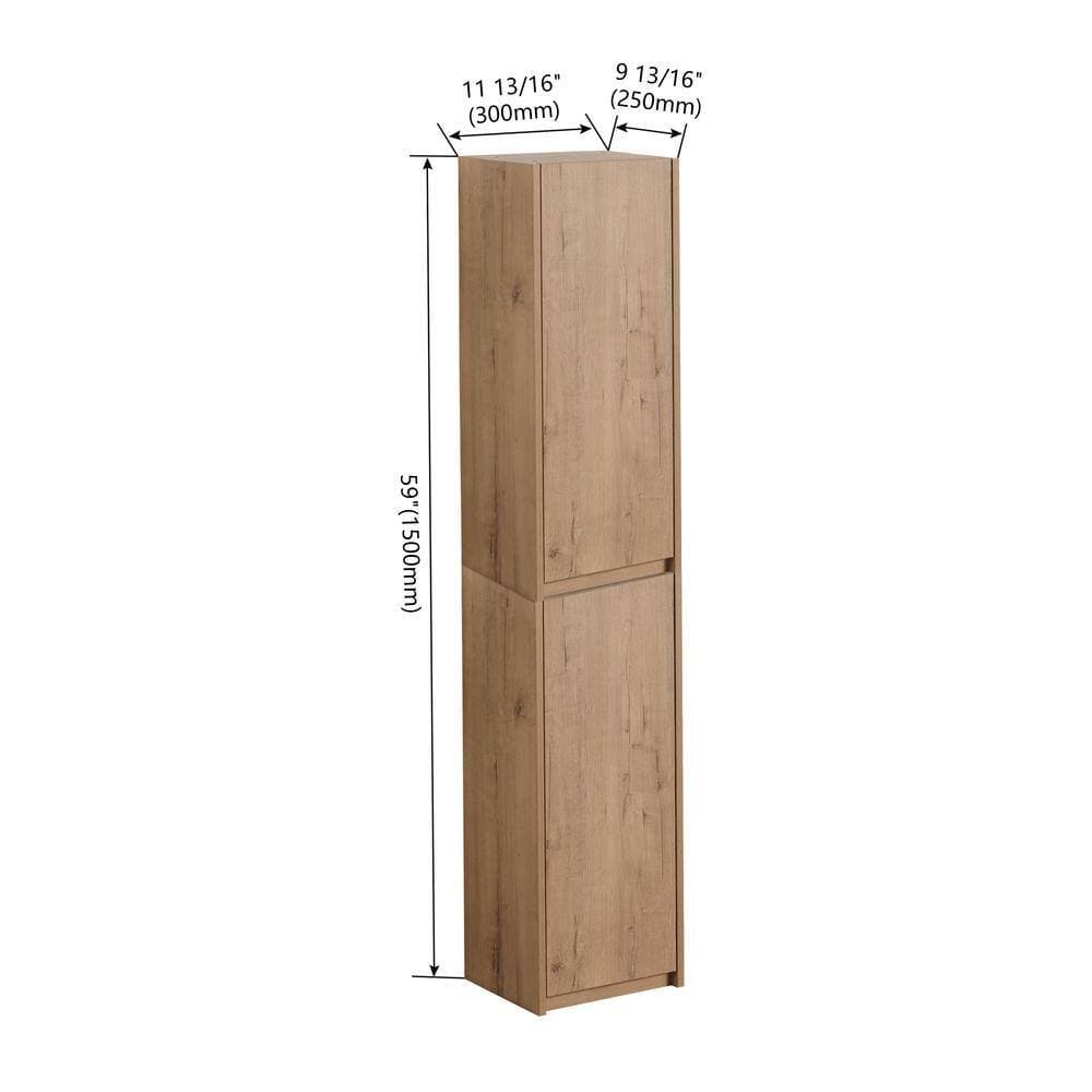 UPIKER Modern 12 in. W x 9.8 in. D x 59 in. H Bathroom Storage Wall Cabinet in Imitative Oak (3)