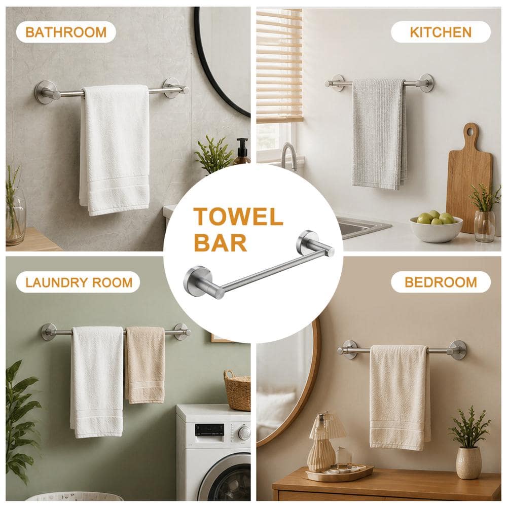 HMMHVV 4-Pieces Bathroom Hardware Set Modern Bathroom Towel Bar Set Stainless Steel Wall Mounted Towel Rack Set Brushed Nickel (3)