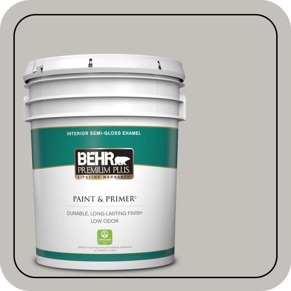 BEHR PREMIUM PLUS 5 gal. #PPU18-10 Natural Gray Semi-Gloss Enamel Low Odor Interior Paint & Primer