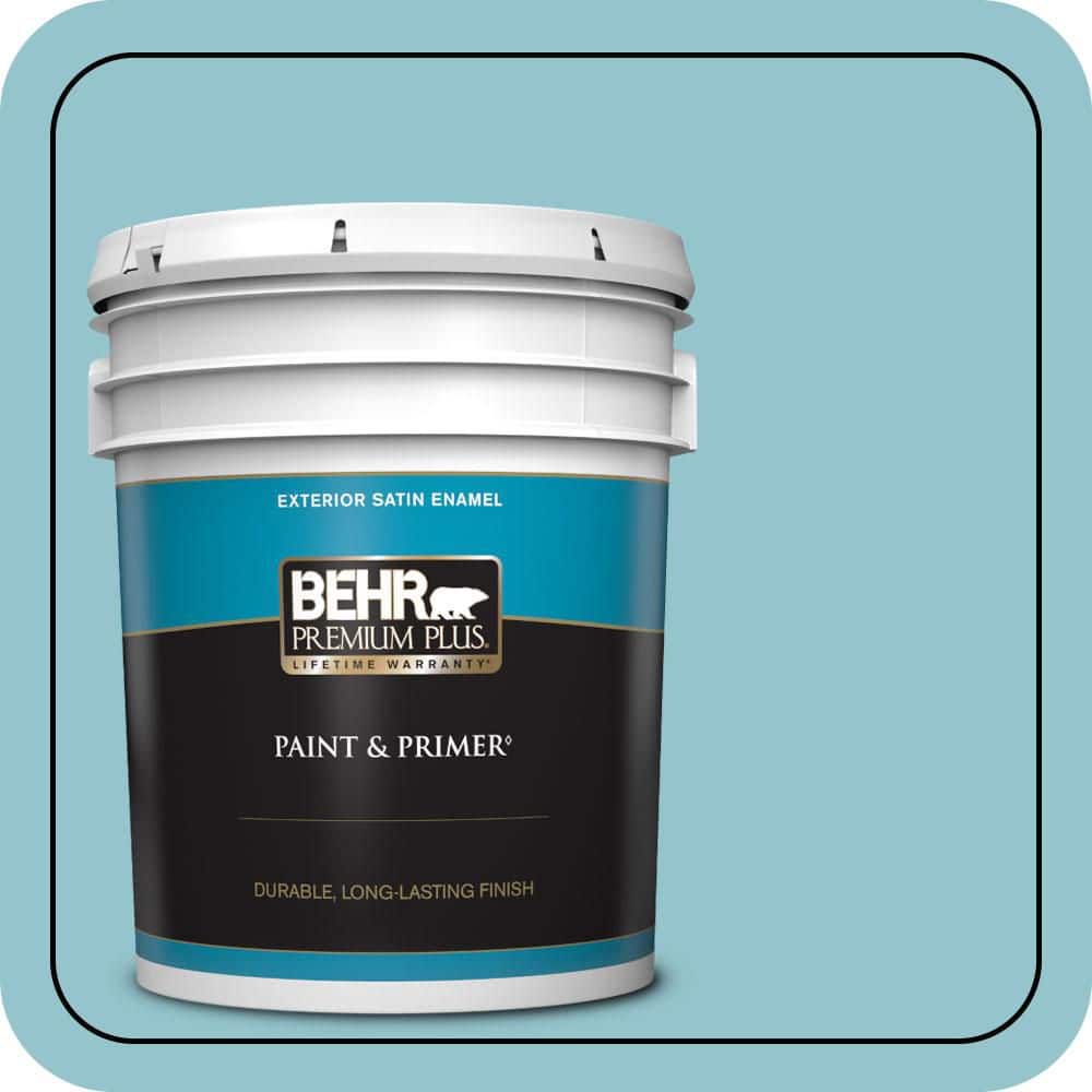 BEHR PREMIUM PLUS 5 gal. #520E-3 Velvet Morning Satin Enamel Exterior Paint & Primer