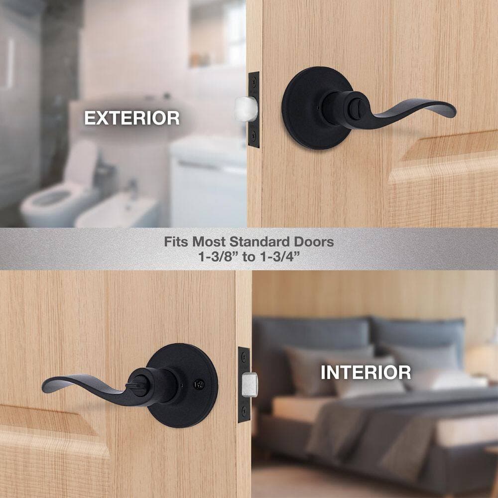 Defiant Wave Matte Black Bed/Bath Door Lever (6-Pack) (2)