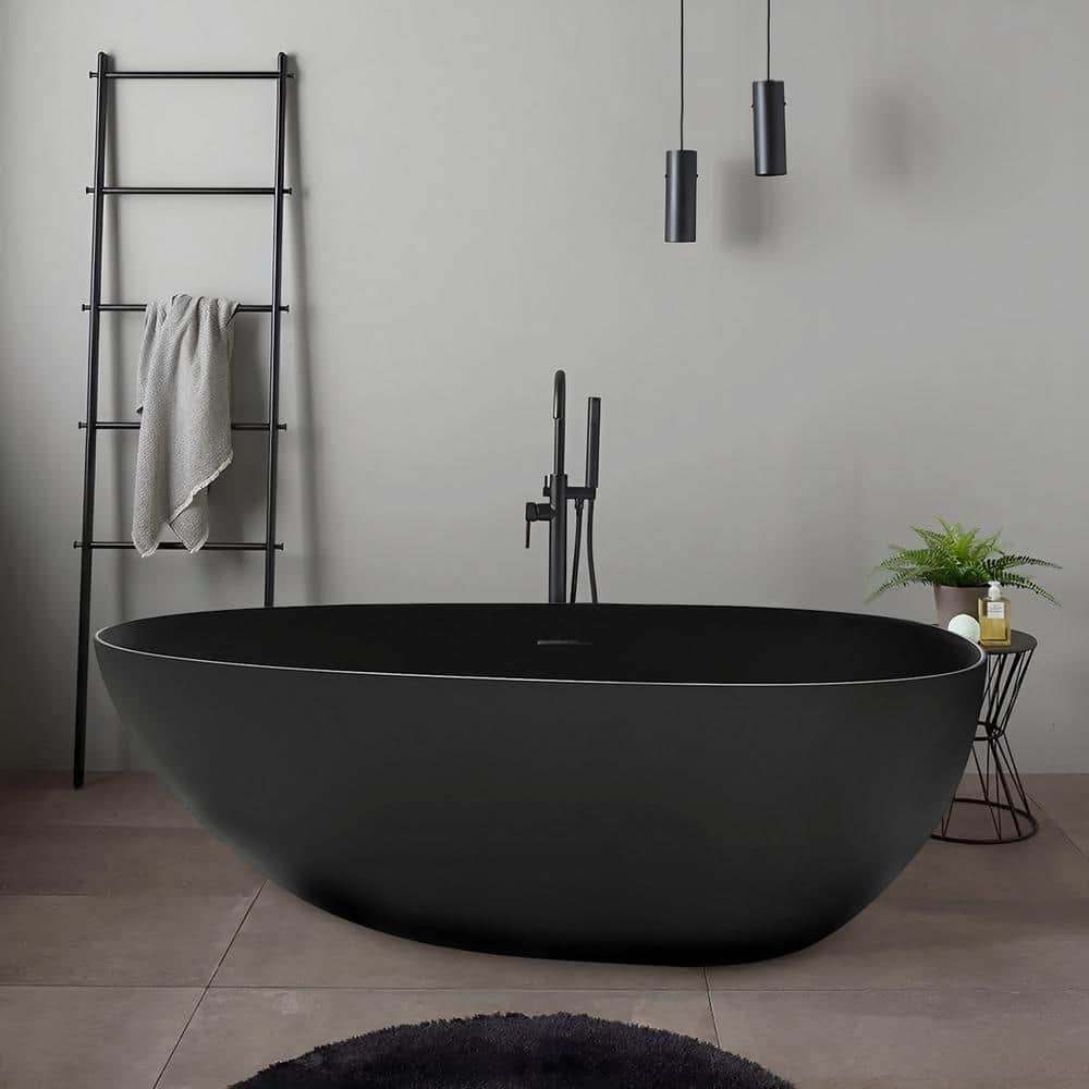 Zeus & Ruta Luxury 59 in. x 30.7 in. Stone Resin Soaking Bathtub with Center Drain in Matte Black (2)