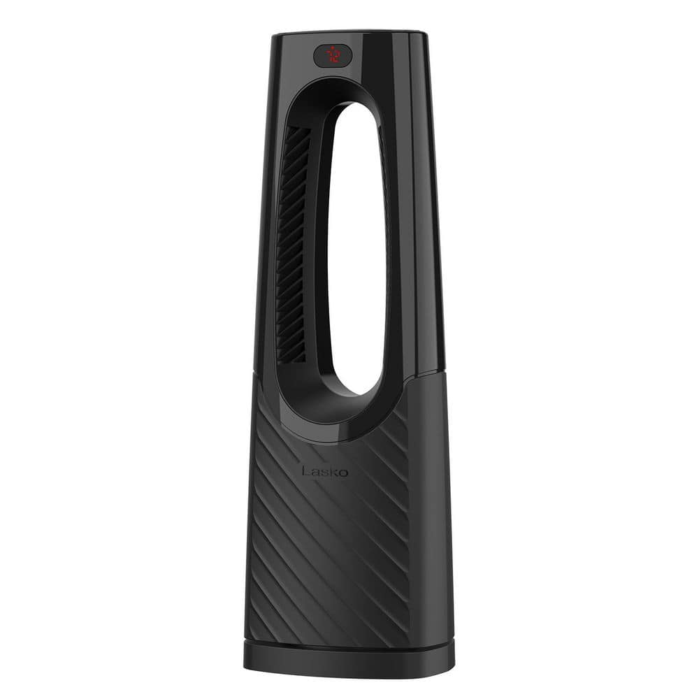 Lasko Bladeless 1500W 28 in. Black Indoor Electric Tower Forced Air Ceramic Space Heater with Tip Switch, 2-Speeds, and Remote