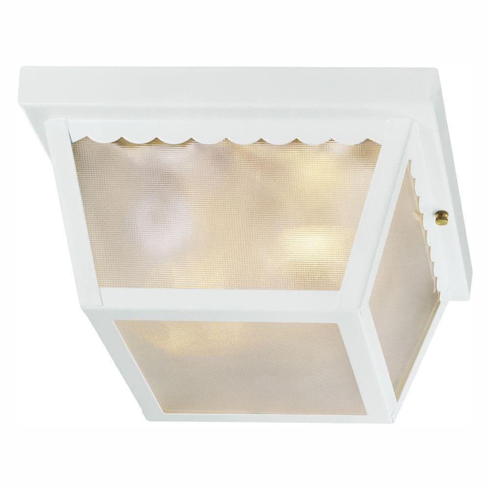 Hampton Bay White 2-Light Outdoor Ceiling Light Flush Mount Light (3)