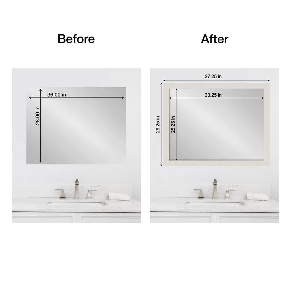 Amanti Art Mirror Makeover Rustic Plank White Narrow 29.25 in. W x 37.25 in. H Bathroom Mirror Frame Border Kit-Fits 28 x 36 mirror (2)