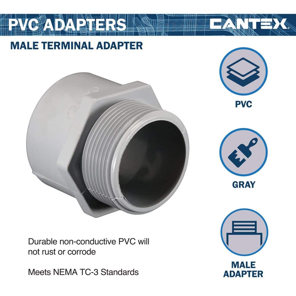 PVC Male Terminal Conduit Fitting for Cantex PVC Conduits (3)