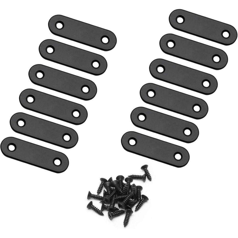 KIWDZFU 2x0. 6 12-Gauge Stainless Steel Straight Brace Mending Joining Plates Matte Black 12-Pack (2)