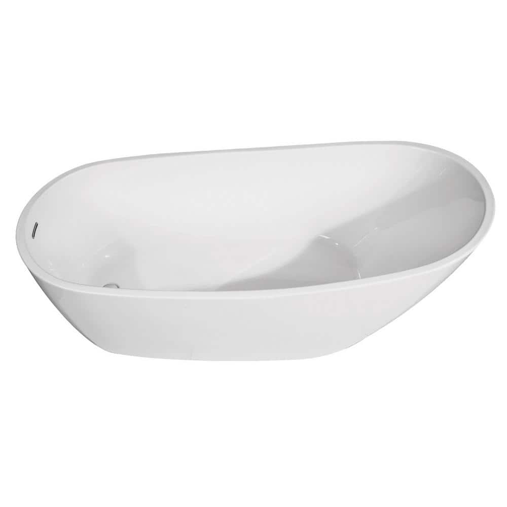 Unbranded 63 in. Acrylic Slipper Reversible Drain Oval Flatbottom Freestanding Bathtub in White