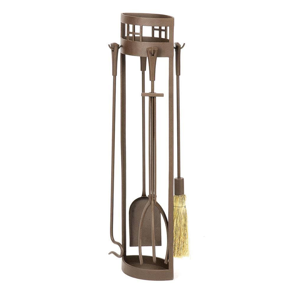 ACHLA DESIGNS 33.5 in. Tall 5-Piece Roman Bronze Arts and Crafts Fireplace Tool Set (2)