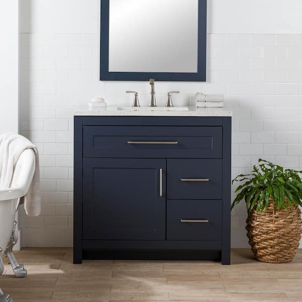 Home Decorators Collection Clady 37 in. Single Sink Deep Blue Bath Vanity with Silver Ash Cultured Marble Top (Assembled) (2)