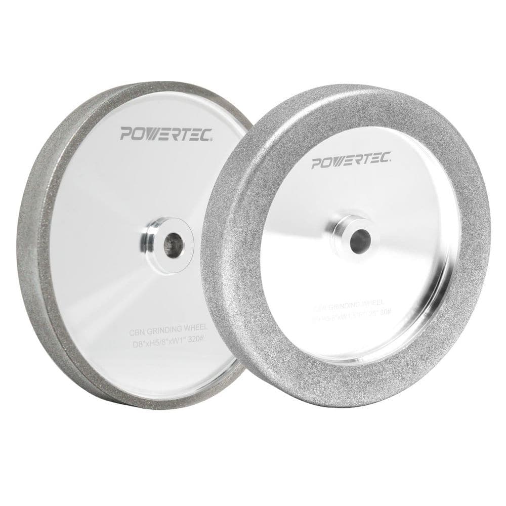 ‎POWERTEC 8 in. x 1 in. x 5/8 in. 320 Grit CBN Grinding Wheel & 8 in. x 1-1/2 in. x 5/8 in., 80 Grit, CBN Sharpening Wheel, 2PK (1)