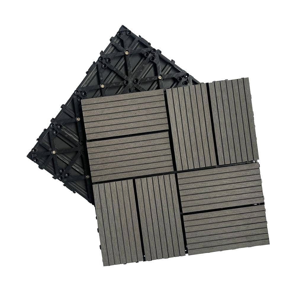 Afoxsos 1 ft. x 1 ft. Dark Grey Plastic Composite Deck Tiles Set, All-Weather for Indoor and Outdoor (20-Pack) (1)
