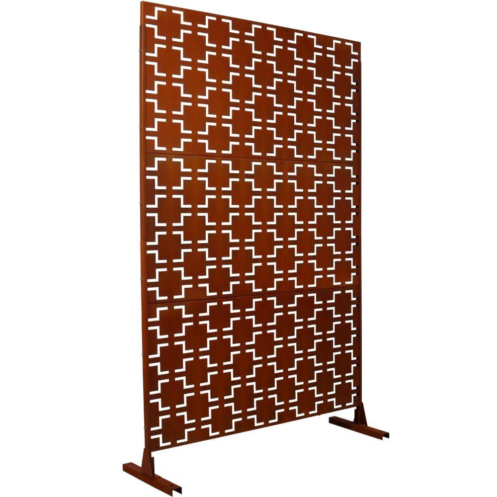 Tenleaf 48" H x 76" W Brown Metal Privacy Screen with Stable Base, Privacy Fence Panels for Outdoor Freestanding (1)