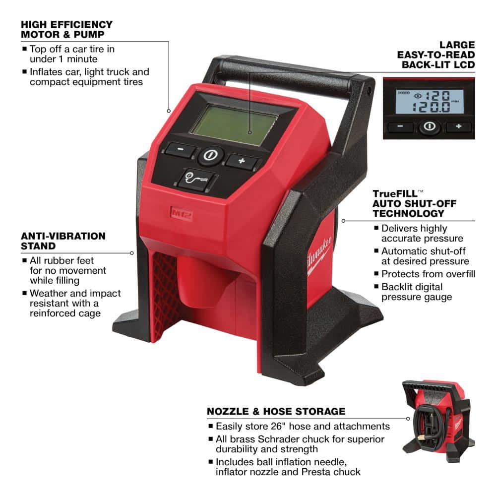 Milwaukee M12 12-Volt Lithium-Ion Cordless Electric Portable Inflator with Compact Battery Pack 2.0Ah and Charger Starter Kit (3)