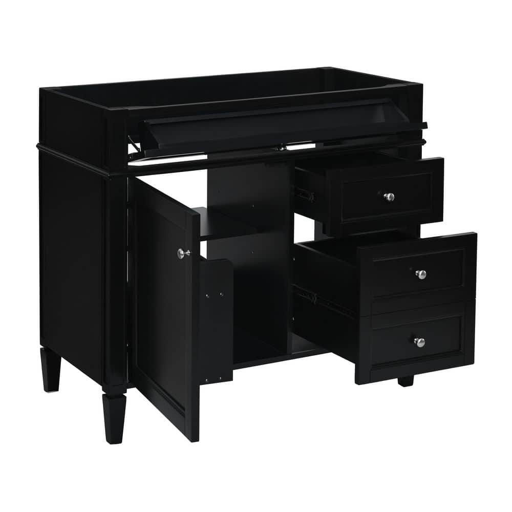 Unbranded 36 in. Bath Vanity Cabinet without Top Sink in Black with 2 Drawers and a Tip-Out Drawer (NOT INCLUDE SINK) (3)