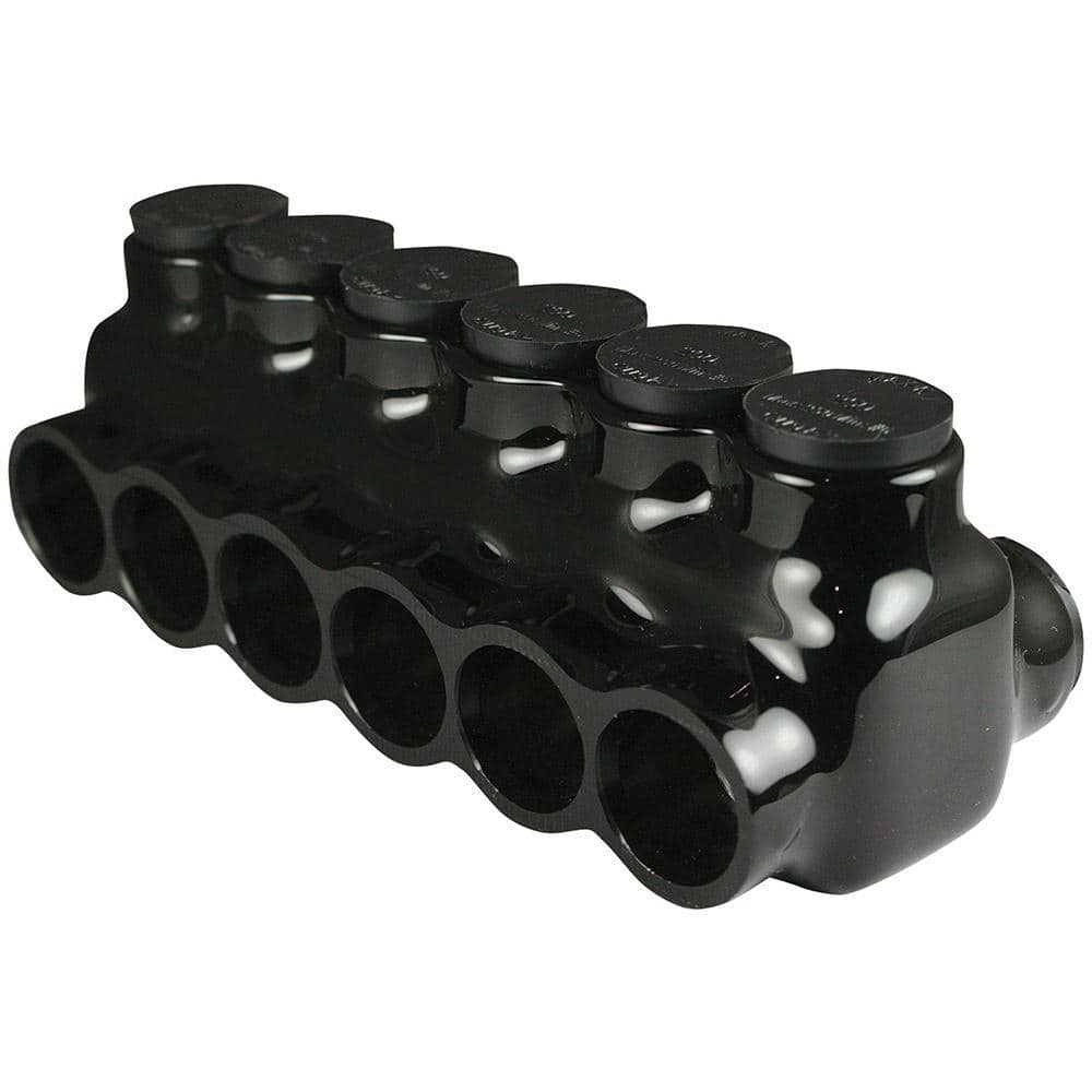 ASI 6 AWG - 250 MCM 600-Volt 6-Ports Multi Tap Connector Insulated Dual Sided, Black (1)