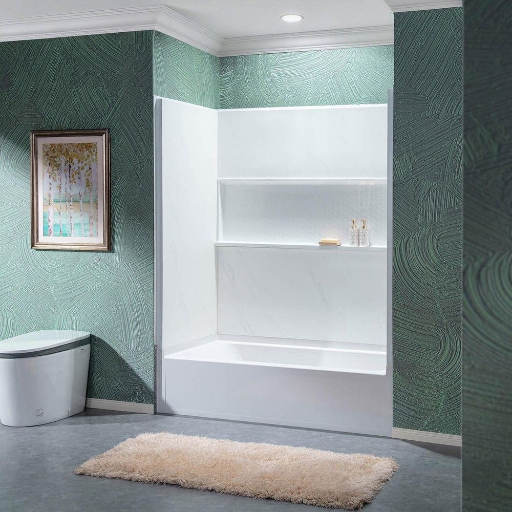 WOODBRIDGE 60 in. L x 32 in. W x 64 in. Rectangular Alcove Tub/Shower Combo Unit with Left Hand Drain in Carrara White (3)