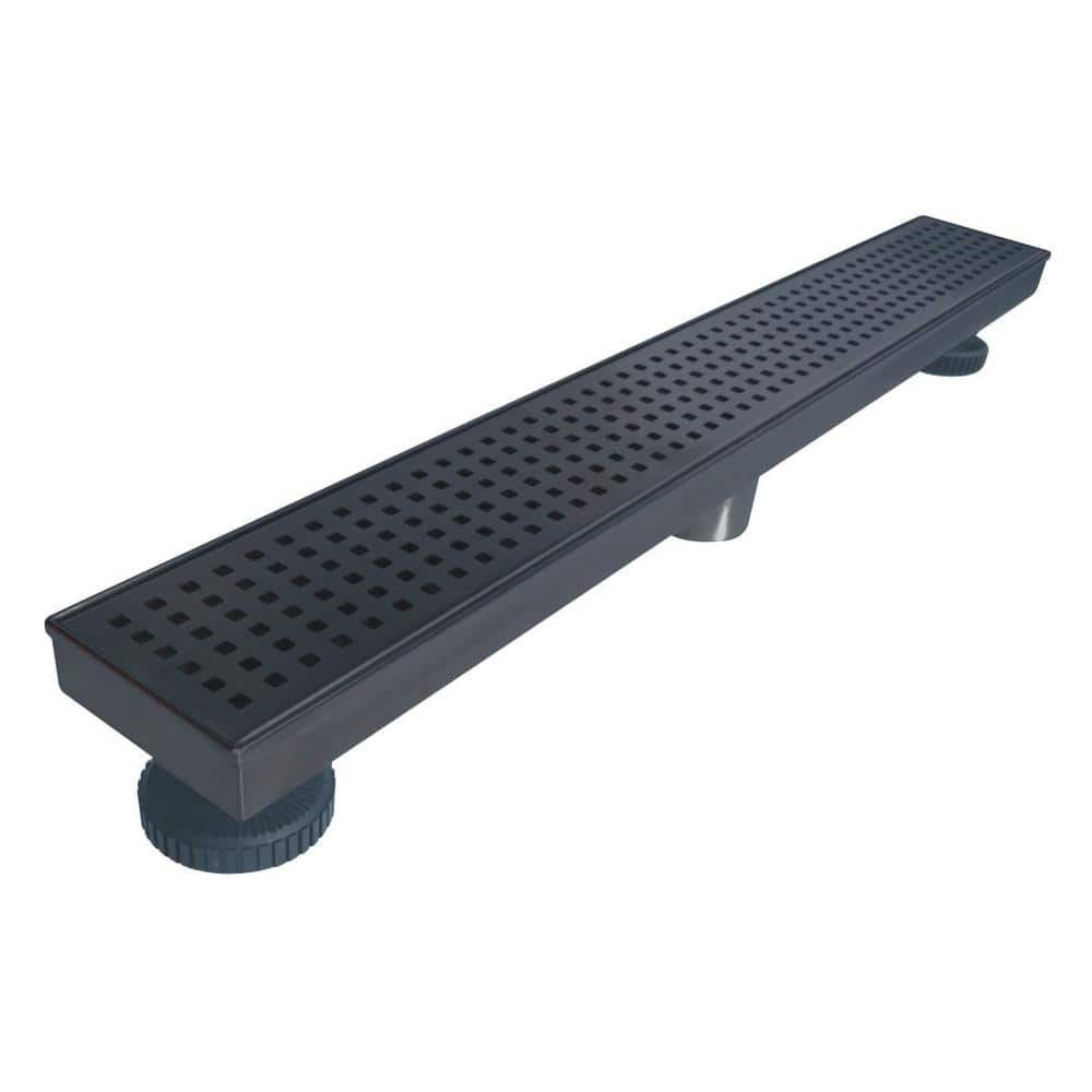 RELN 24 in. Matte Black Linear Shower Drain with Square Pattern Drain Cover (3)