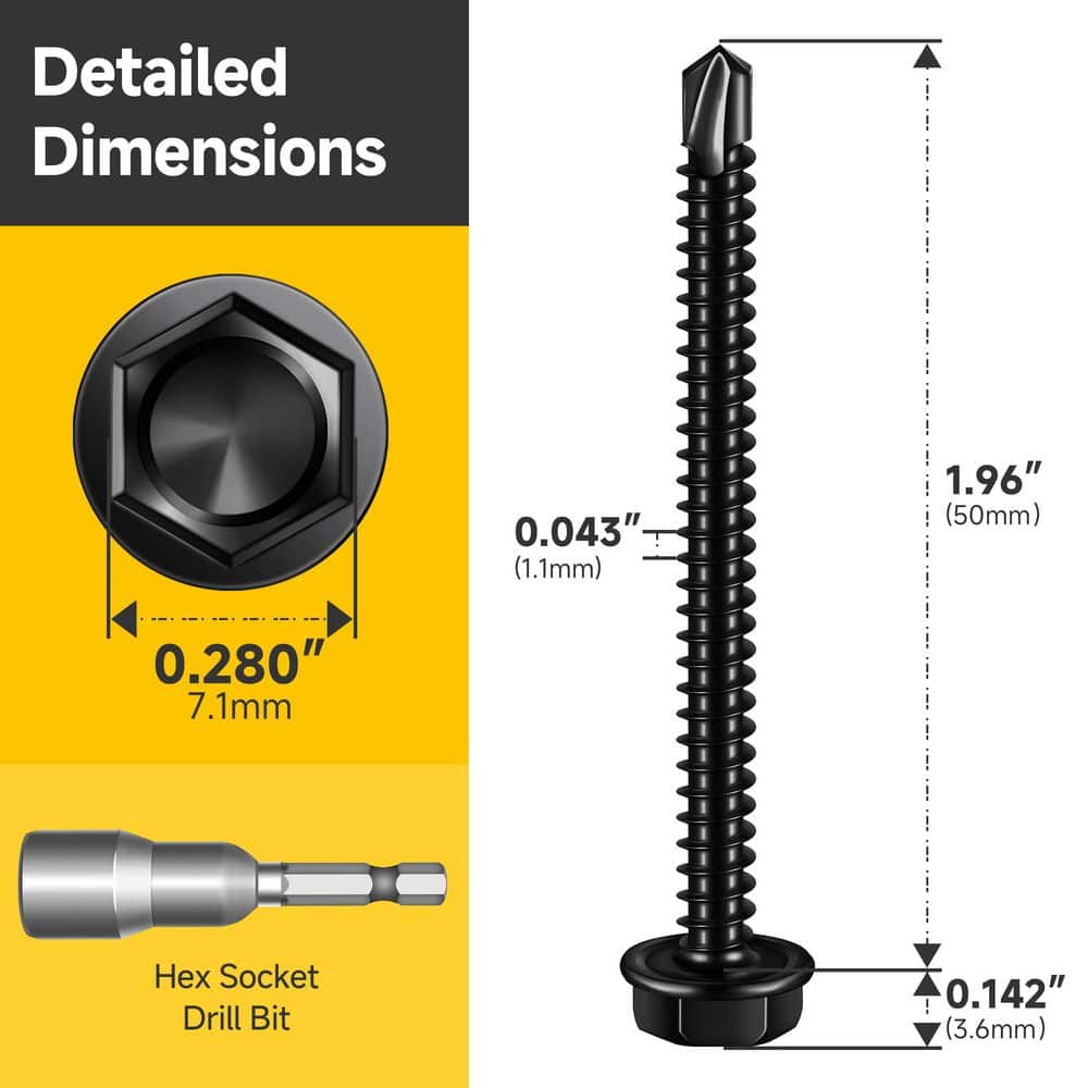 MYWISH #8 x 2 in. Black Oxide 410-Stainless Steel Hex Washer Head Self Drilling Sheet Metal Screws (50-Pack) (2)