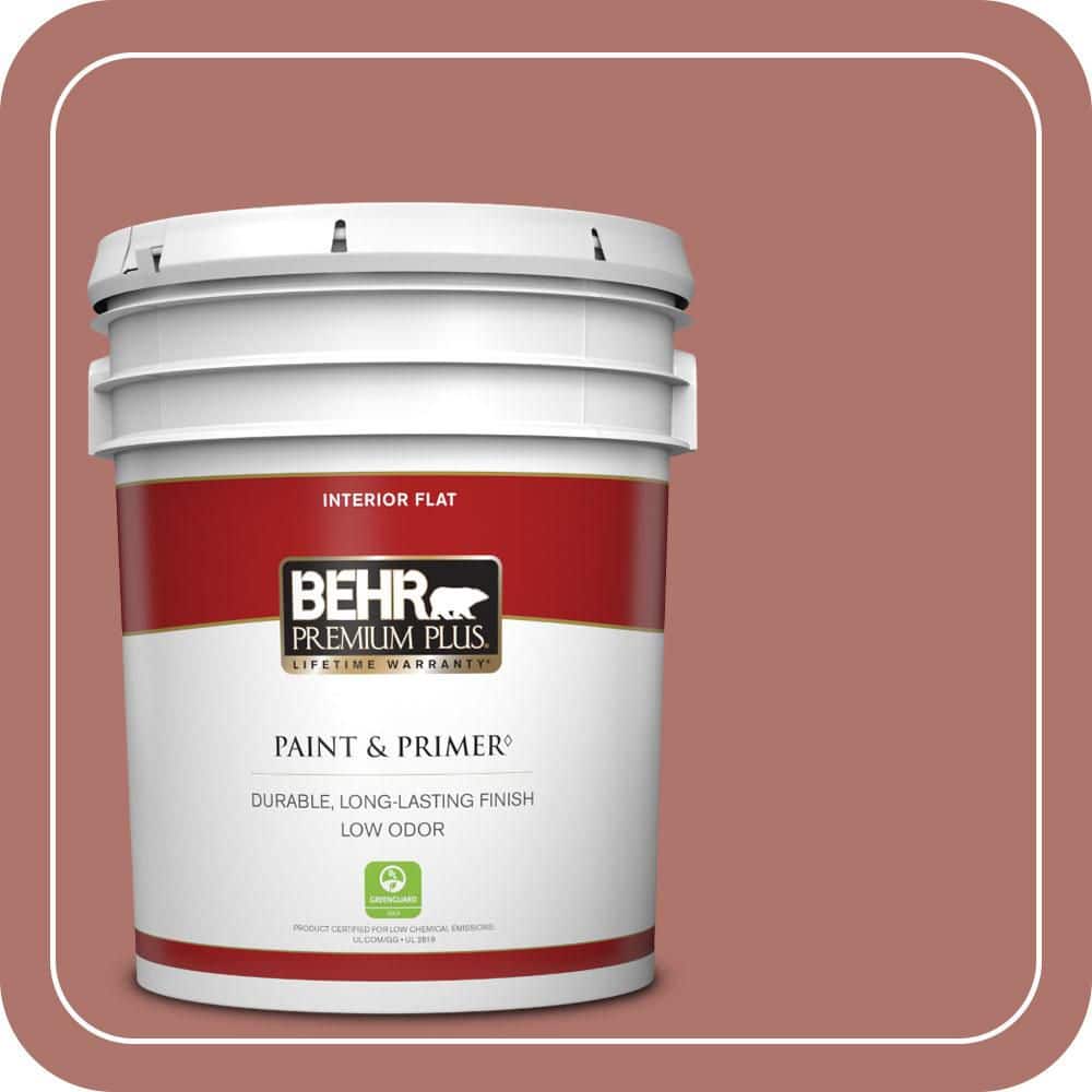 BEHR PREMIUM PLUS 5 gal. #S160-5 Hot Chili Flat Low Odor Interior Paint & Primer
