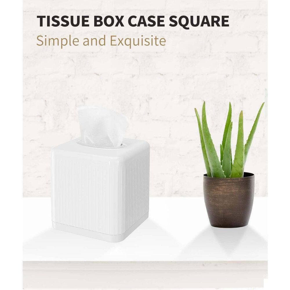 KHKFY White Square Plastic Tissue Box Cover with Base - Modern Cube Facial Tissue Dispenser for Home Office (2)