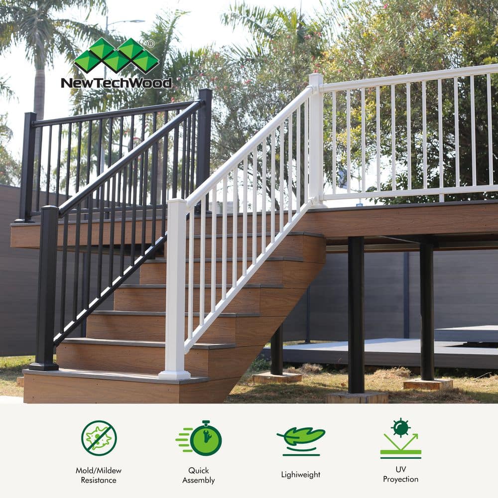 NewTechWood Allure 8 ft. x 36 in. White Aluminum Pre-Assembled Stair Railing Kit (2)