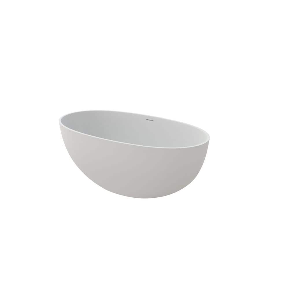 LIVACA 55.10 in. x 29.50 in. Flat Bottom Solid Surface Freestanding Soaking Bathtub with Center Drain in Matte White (1)