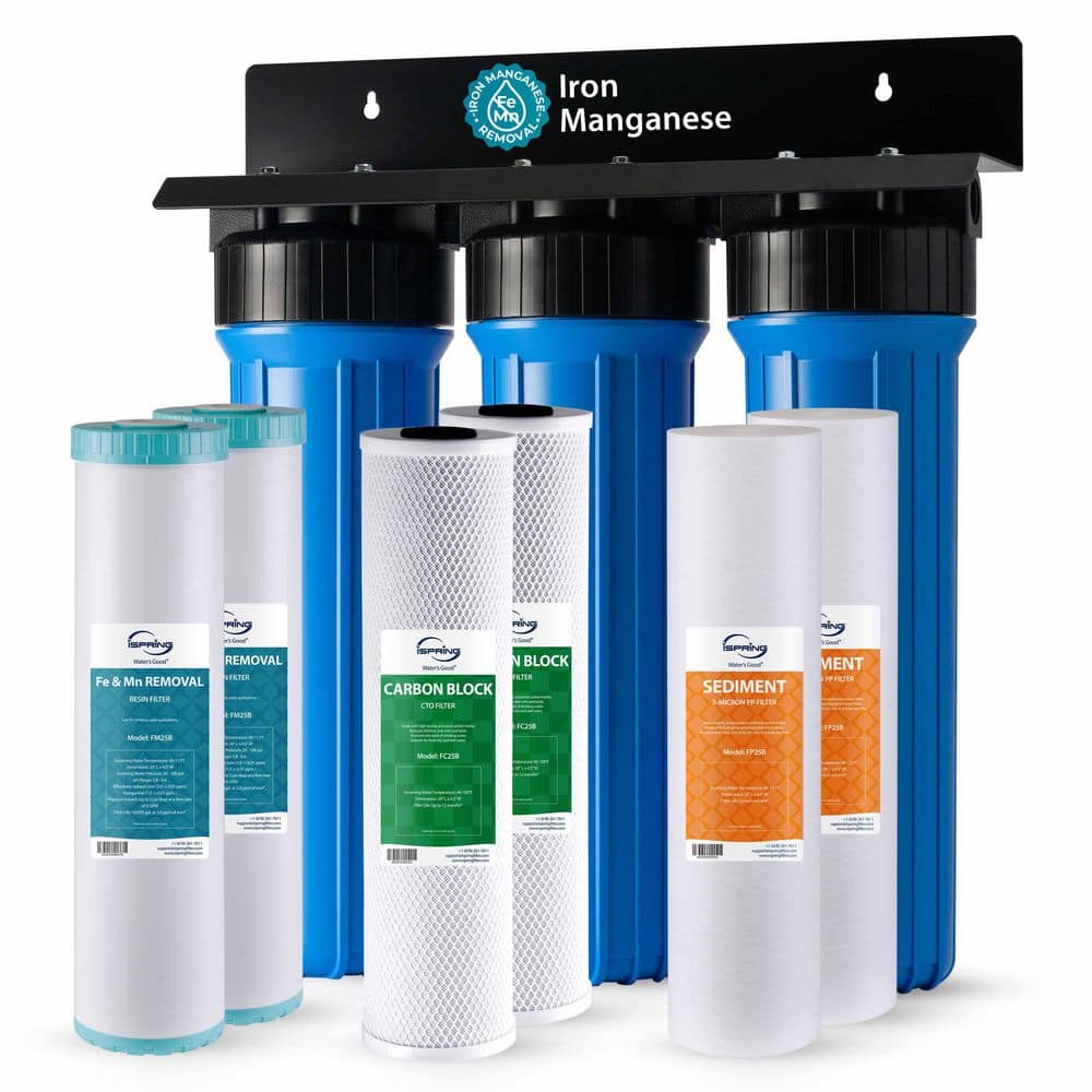 ISPRING WGB32BM Whole House Water Filter System, Removes Iron, Manganese, Chlorine, Sediments, with Extra Replacement Filter Set (1)