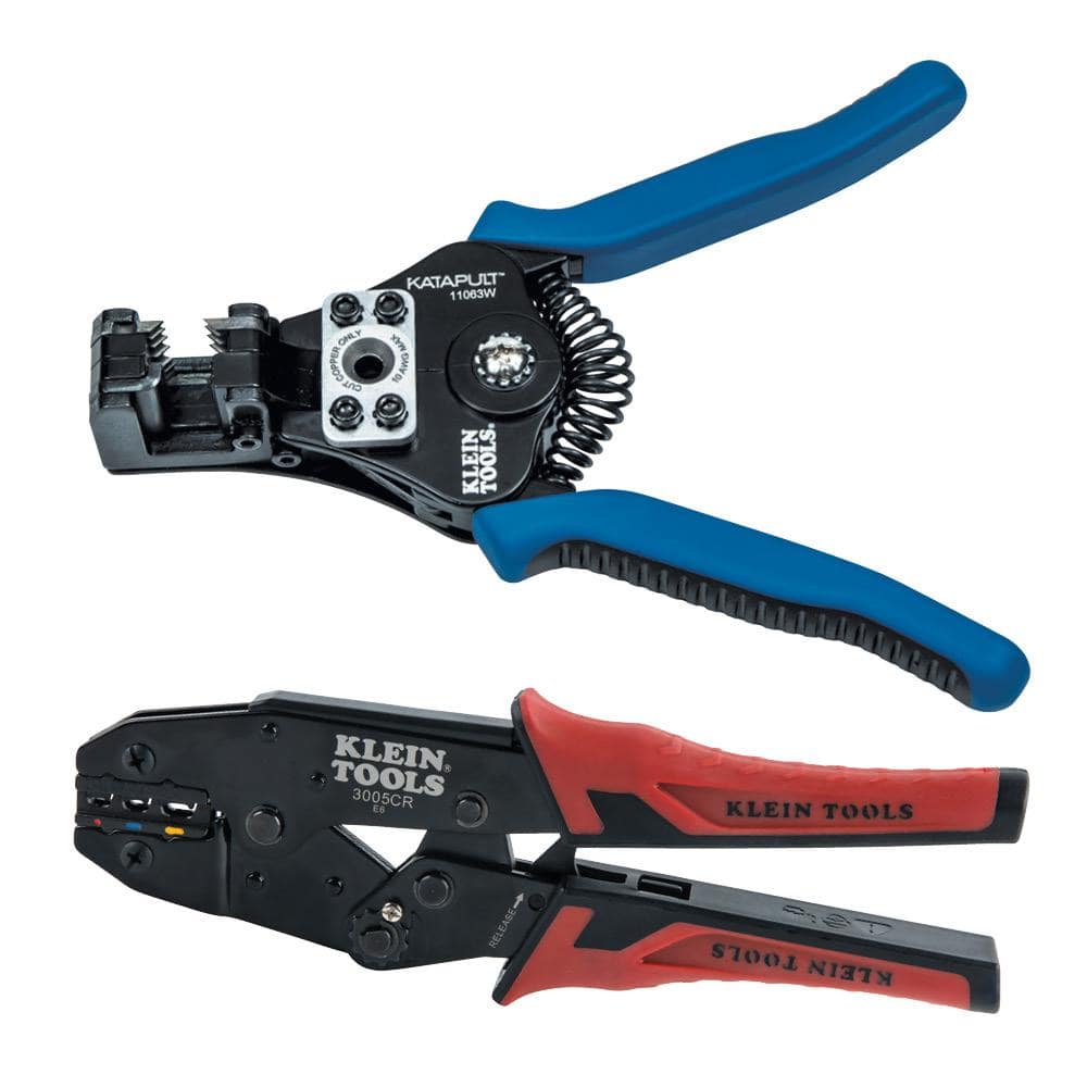 Klein Tools Katapult Wire Stripper and Cutter for 8-20 AWG Solid and 10-22 AWG Stranded Wire and Ratcheting Crimper Tool Set