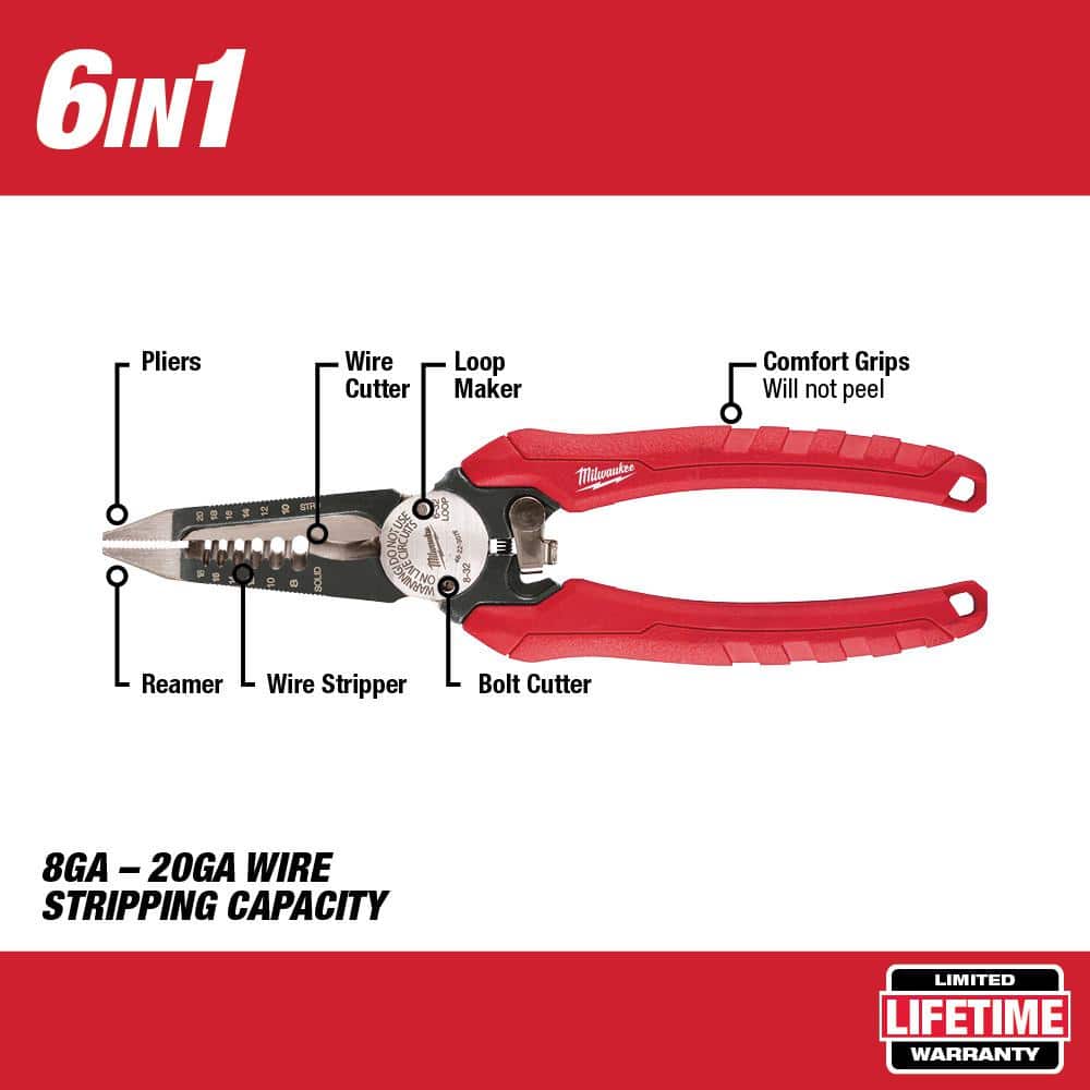 Milwaukee 7.75 in. Combination Electricians 6-in-1 Wire Strippers Pliers with Automatic Wire Stripper and Cutter (2-Piece) (2)