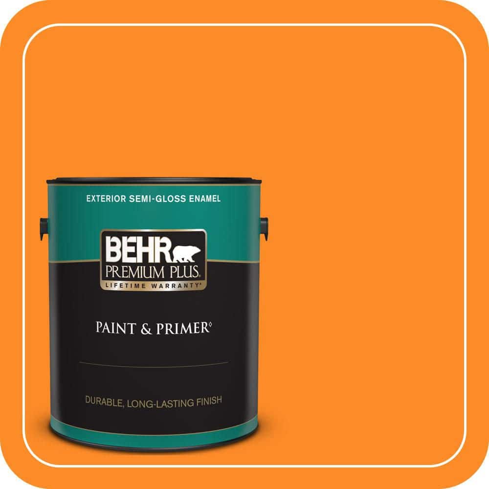 BEHR PREMIUM PLUS 1 gal. #S-G-280 Mango Madness Semi-Gloss Enamel Exterior Paint & Primer