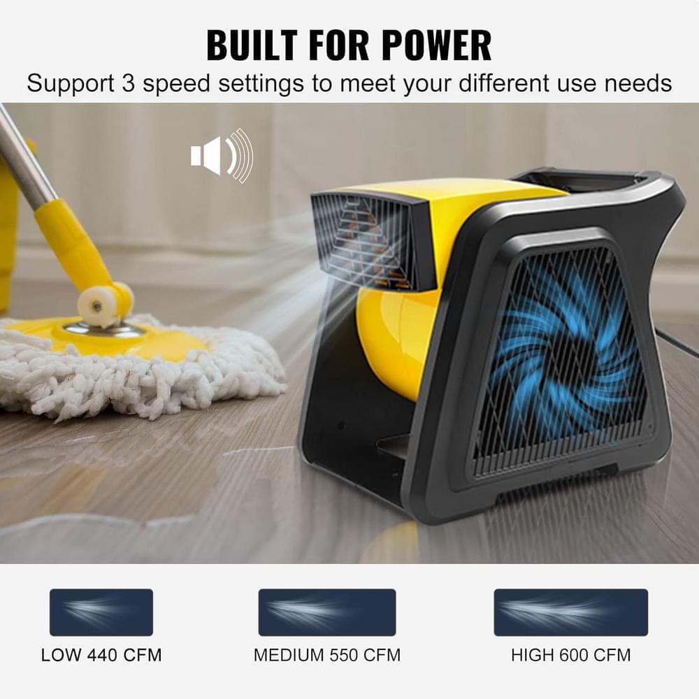 Adrinfly 12 in. Carpet Dryer for Cooling and Ventilating, Portable Blower Fan with 4-Blowing Angles and Time Function (Yellow) (3)