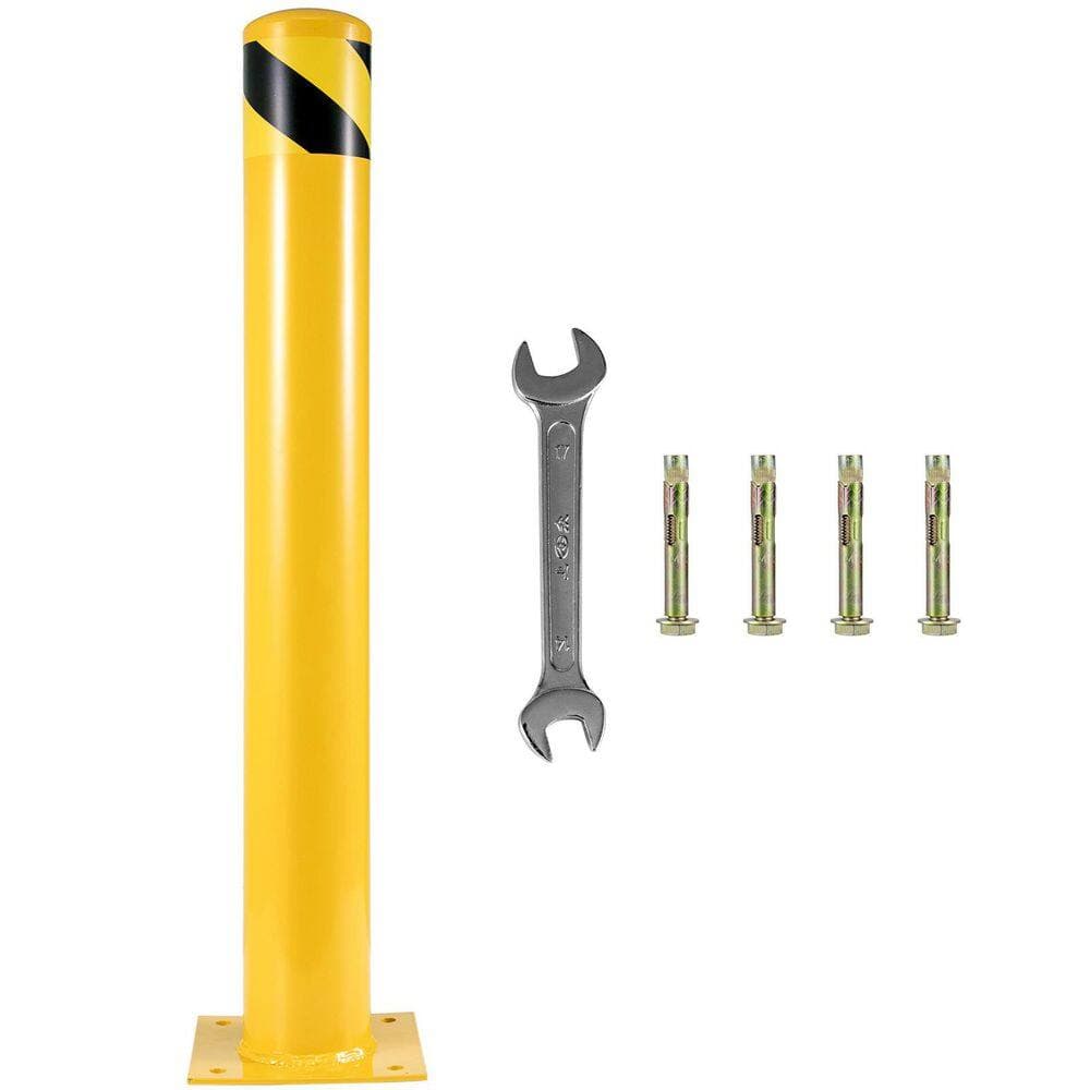 maocao hoom 48 in. Height Bollard Post, 5.5 in. Diameter Steel Pipe Safety Bollard Post, Steel Safety Bollard with 8 Anchor Bolts (3)