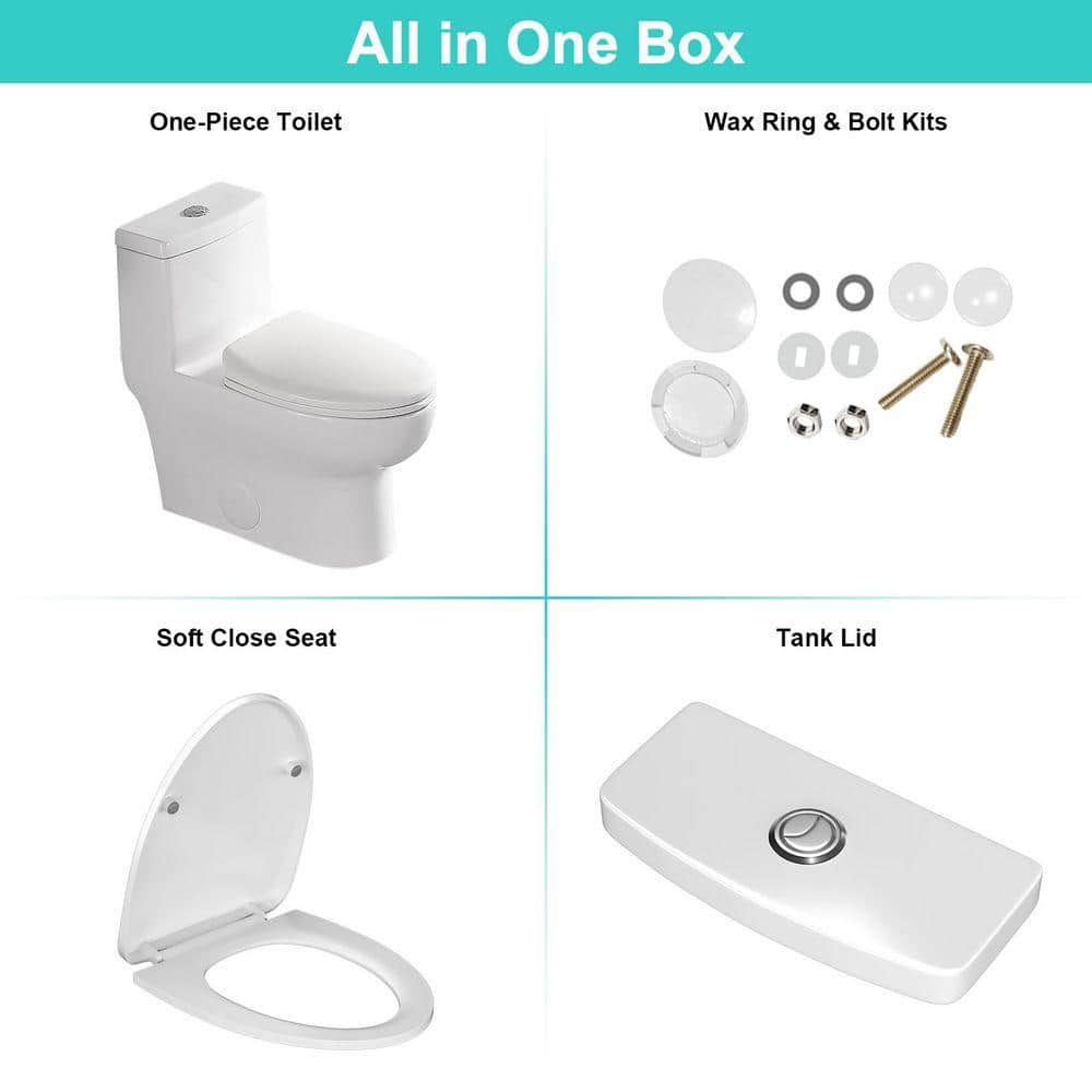 Sarlai 12 in. Rough-In 1-piece 1.6/1.1 GPF Dual Flush Elongated Toilet in White Slow Close Seat Included (2)