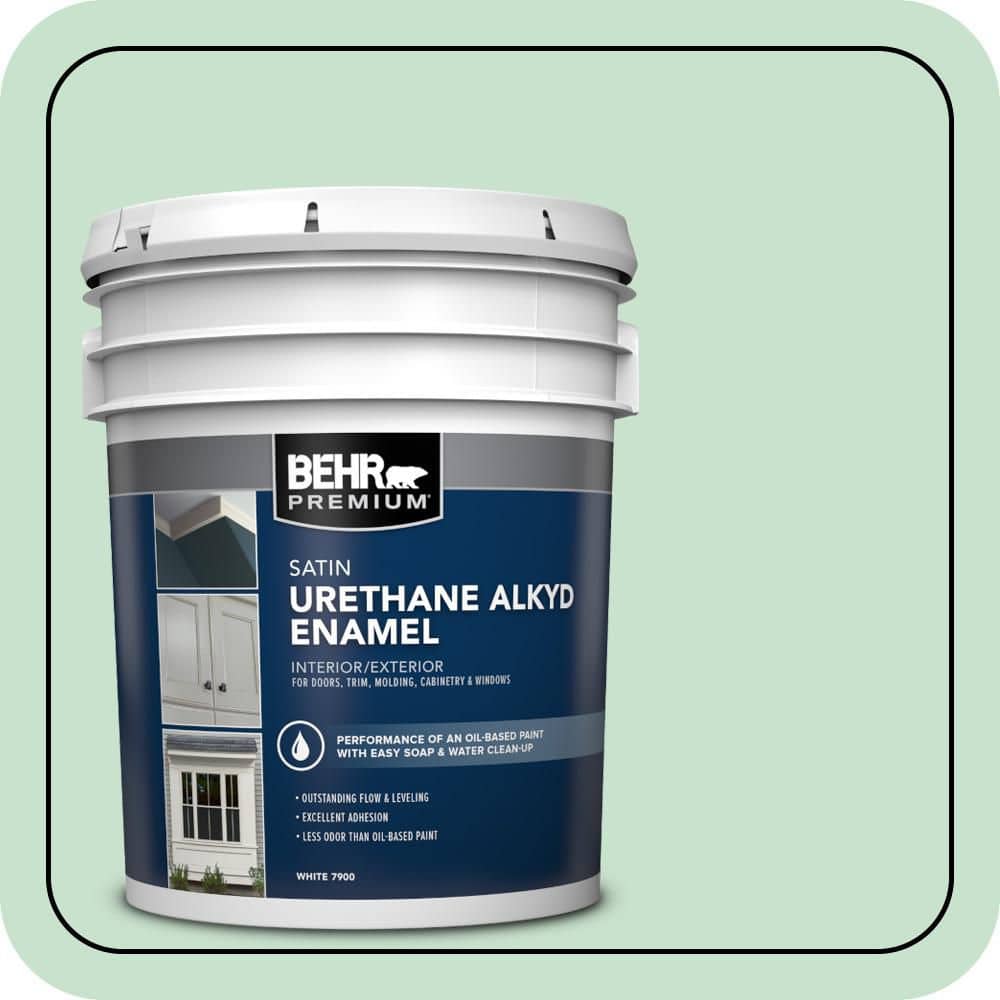BEHR PREMIUM 5 gal. #M410-2 Wishful Green Urethane Alkyd Satin Enamel Interior/Exterior Paint