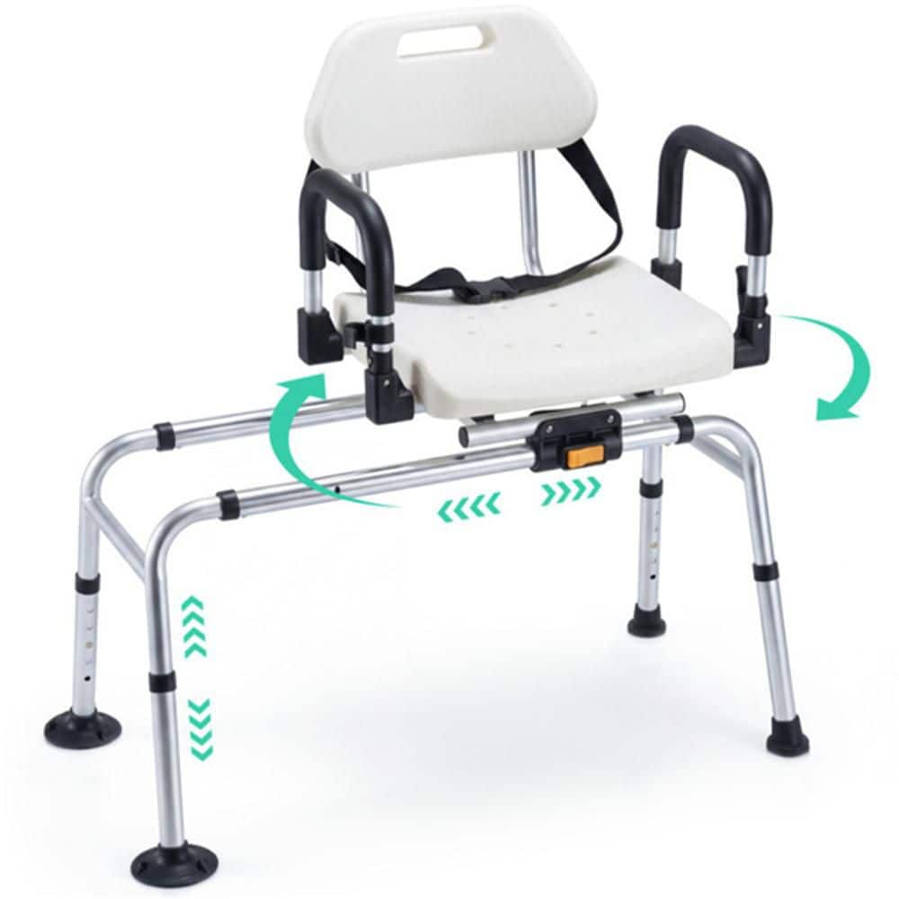Wudkey 34.5 in. W Aluminum Sliding Shower Chair in White, 4-Position Swivel Seat & Left-Right Slide, 300 lb. Capacity (3)