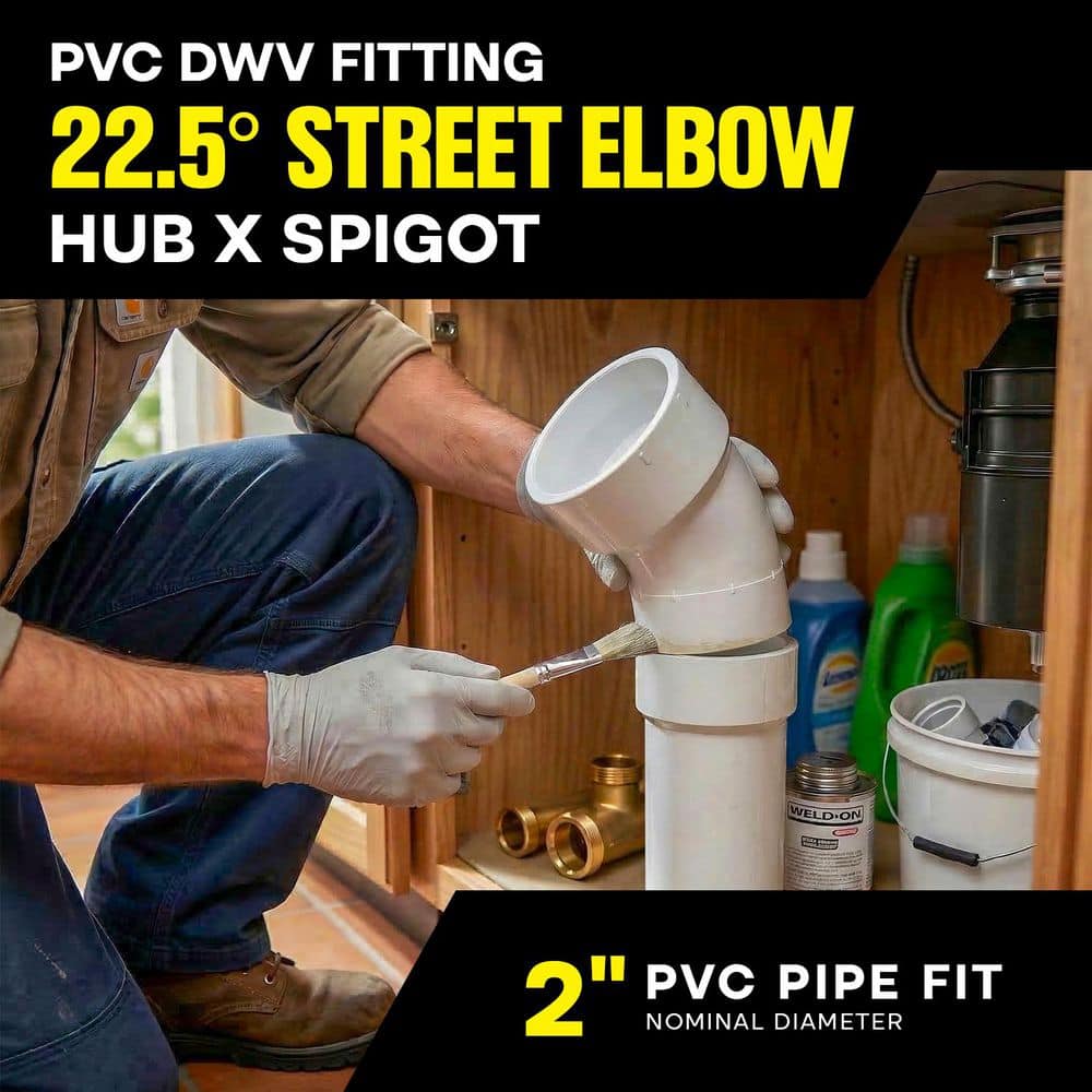 PLUMBFLEX 2 in. White Rigid PVC DWV 1/16 Bend 22.5° Street Elbow,Hub x Spigot Plumbing Fitting for Drain Waste&Vent System (25 Pk) (3)