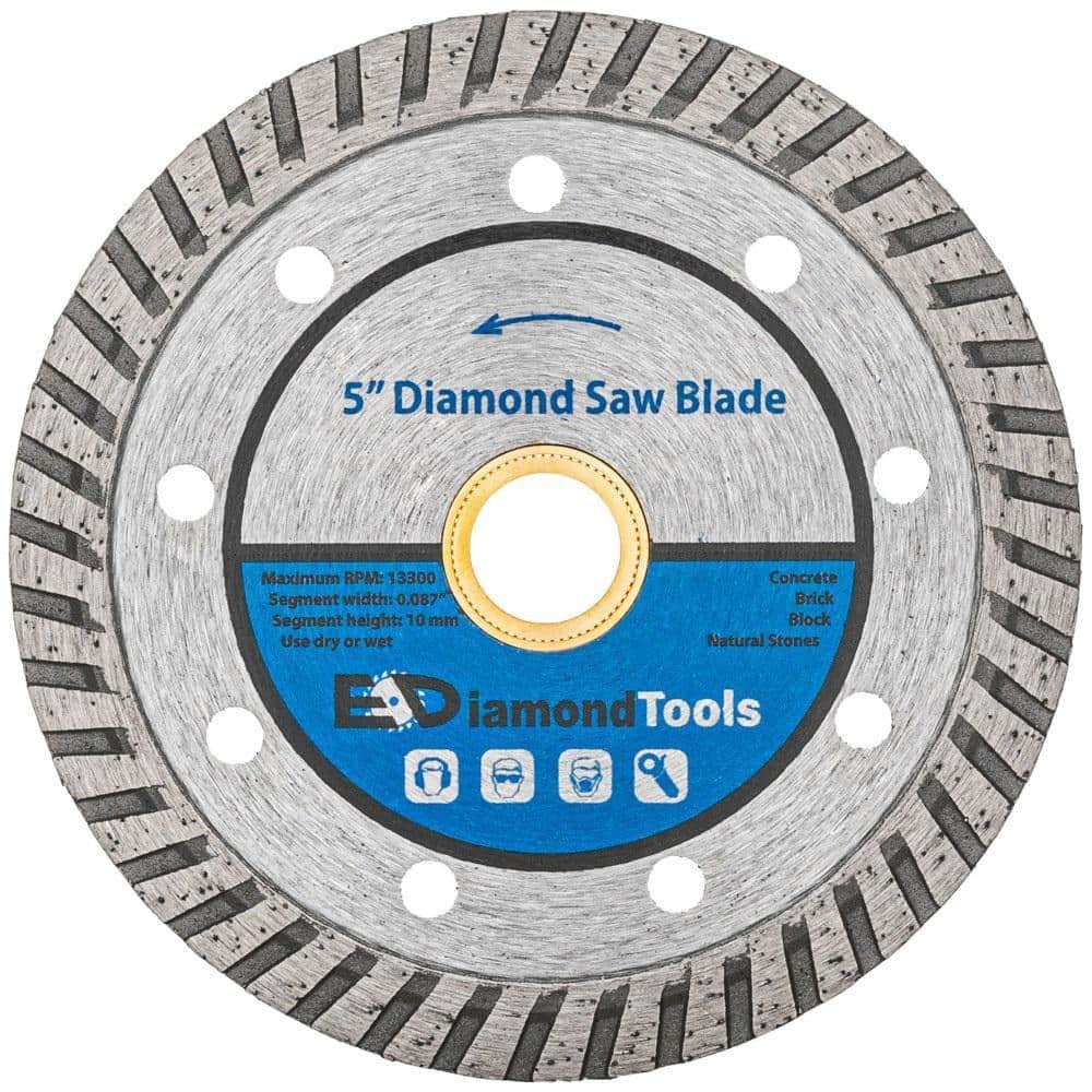 EDiamondTools 5 in. Turbo Diamond Saw Blades for Concrete or Masonry, 1.6 in. Cutting Depth, Wet or Dry, 7/8 in. to 5/8 in. Arbor