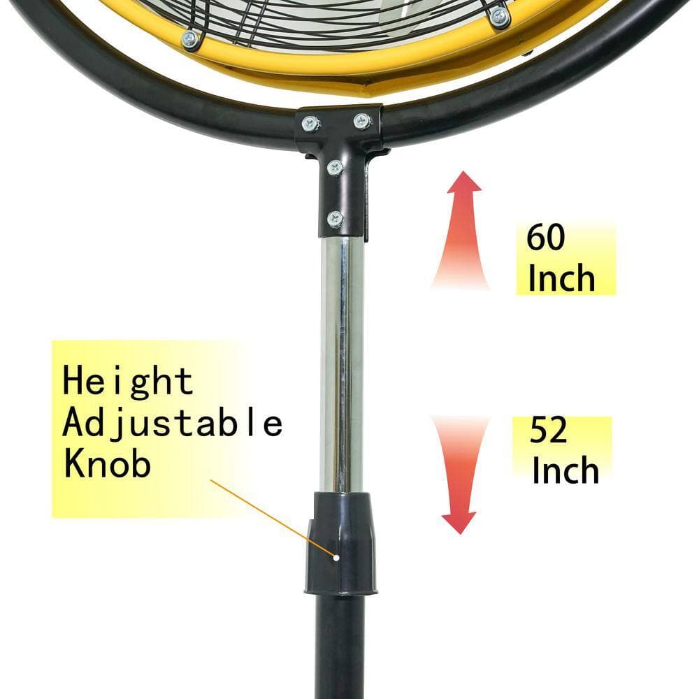 Edendirect 20 in. Yellow 3 Speeds High Velocity Pedestal Fan with Powerful 1/5 Motor, 180° Tilting Drum Head (3)